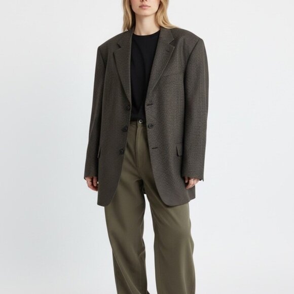 Vintage Givenchy Gray Micro Check Wool Silk Oversized Sport Coat Blazer Sz 44